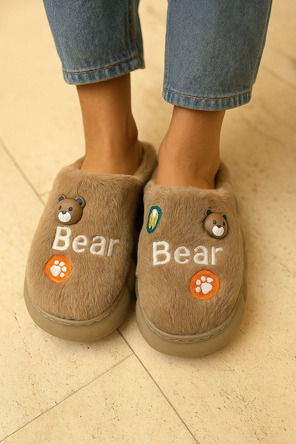 BearHug Fuzzy Winter Slippers – Latte Brown