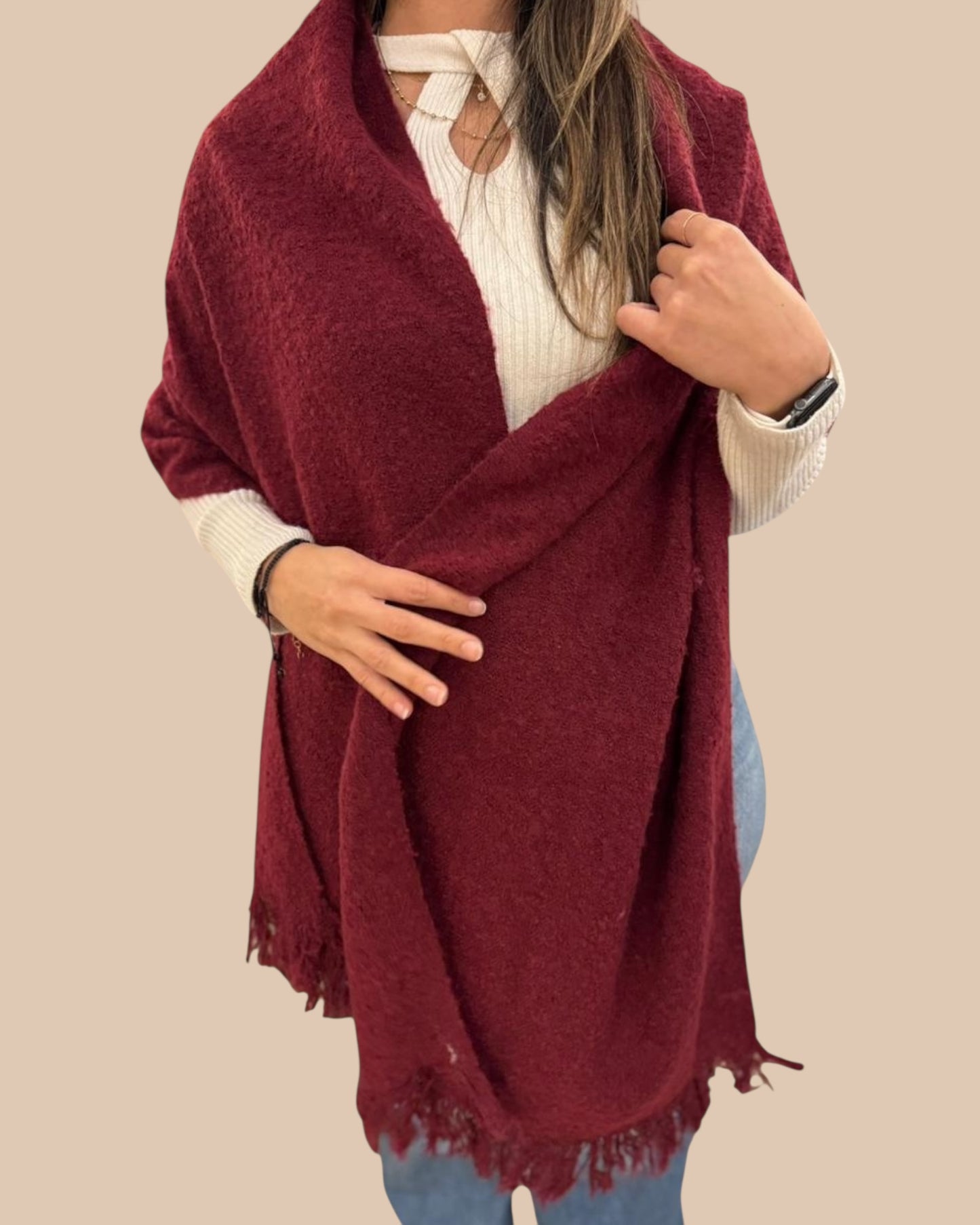 Maron boklit mohair scarf-شال نبيتى موهير بوكلت