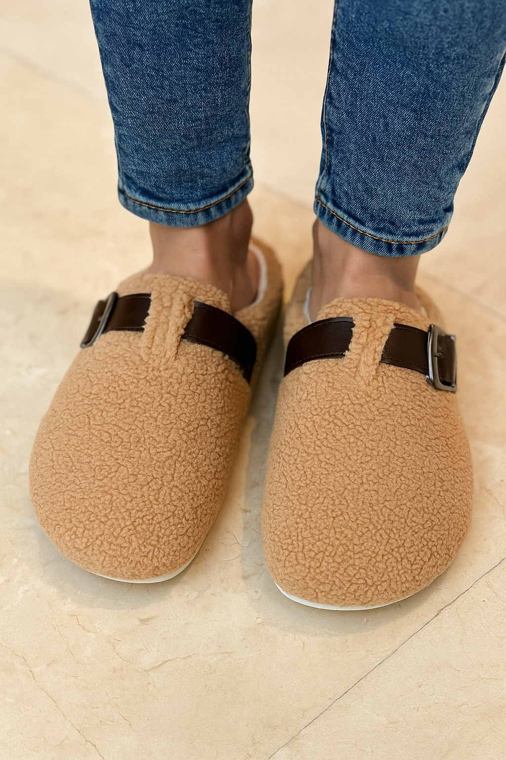 Plush Winter Slippers – Camel Brown