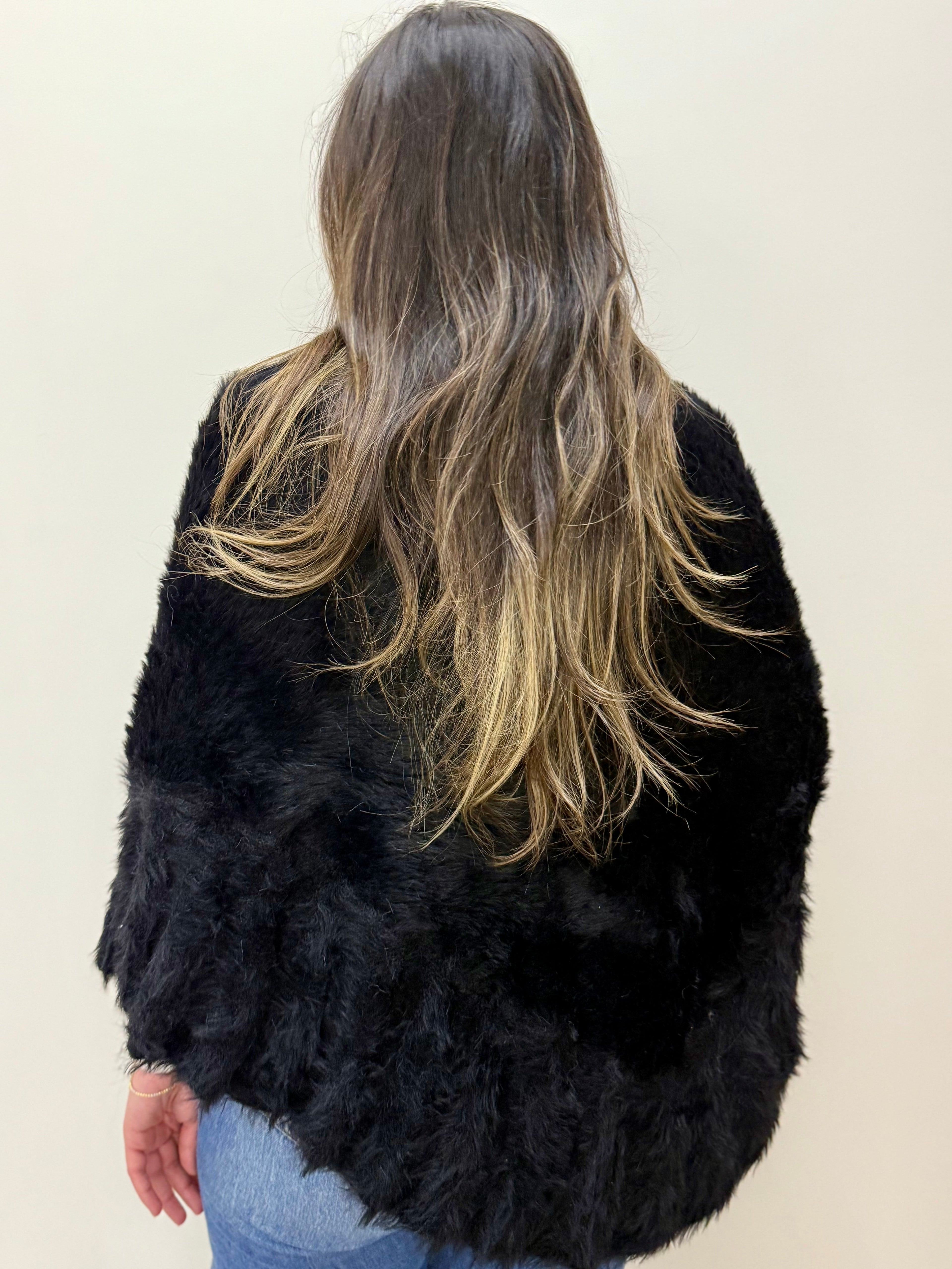 Black triangular  Fur Shawl