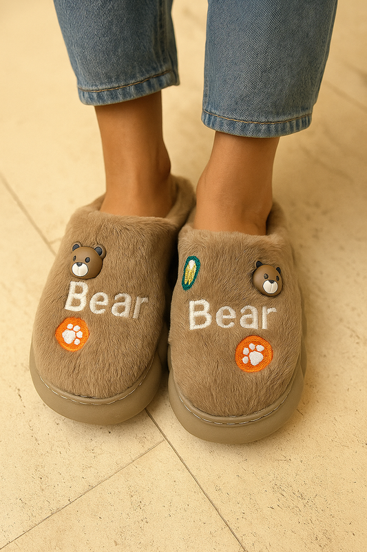 BearHug Fuzzy Winter Slippers – Latte Brown