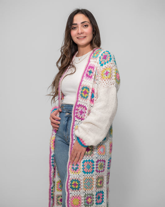 Bloom Patchwork Crochet Long Cardigan – Handcrafted Edition