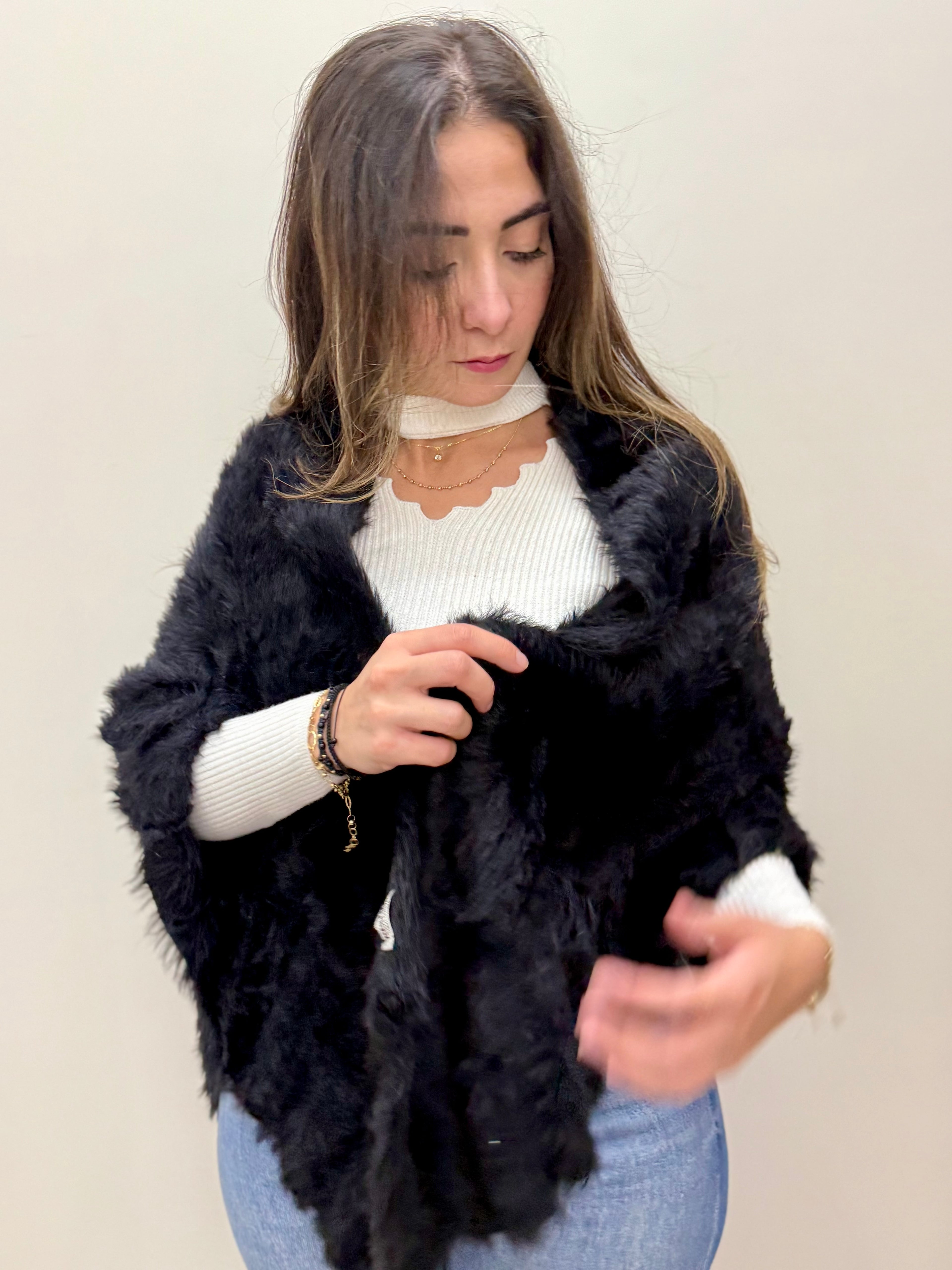 Black triangular  Fur Shawl