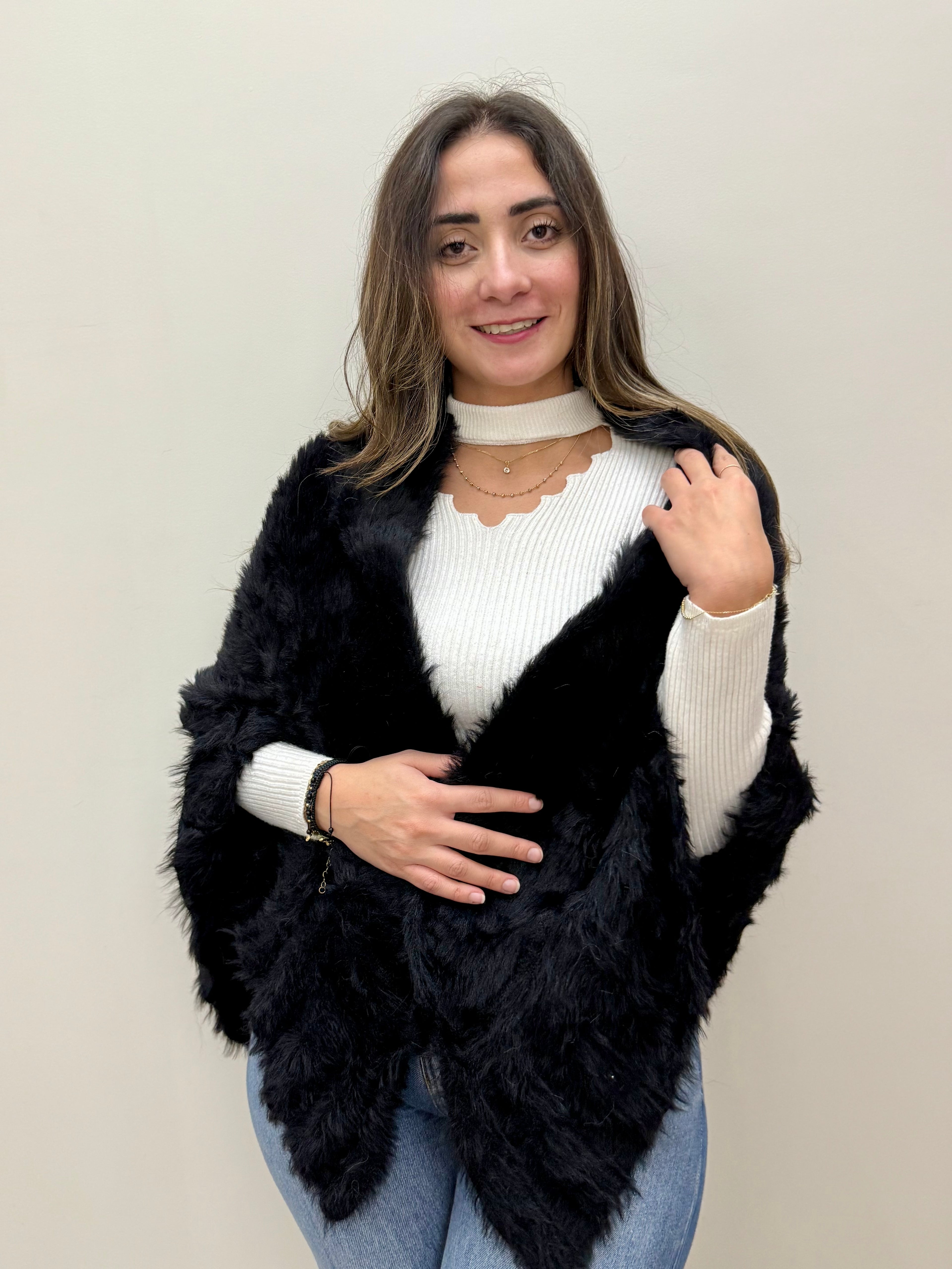 Black triangular  Fur Shawl