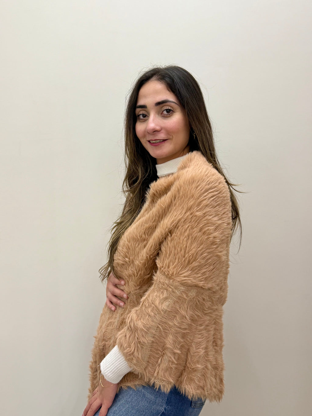 Beige Plush Fur Shawl